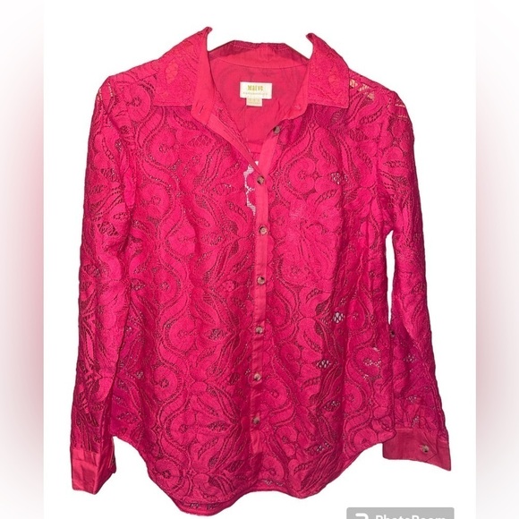 MAEVE by Anthropologie hot pink long sleeve button down top 8 NWT - Picture 1 of 4